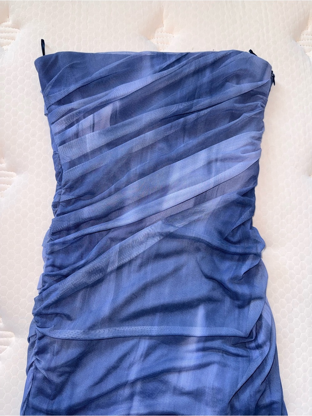 168. Zara strapless dress in blue with vertical ruching, size S - Picture 3 of 5